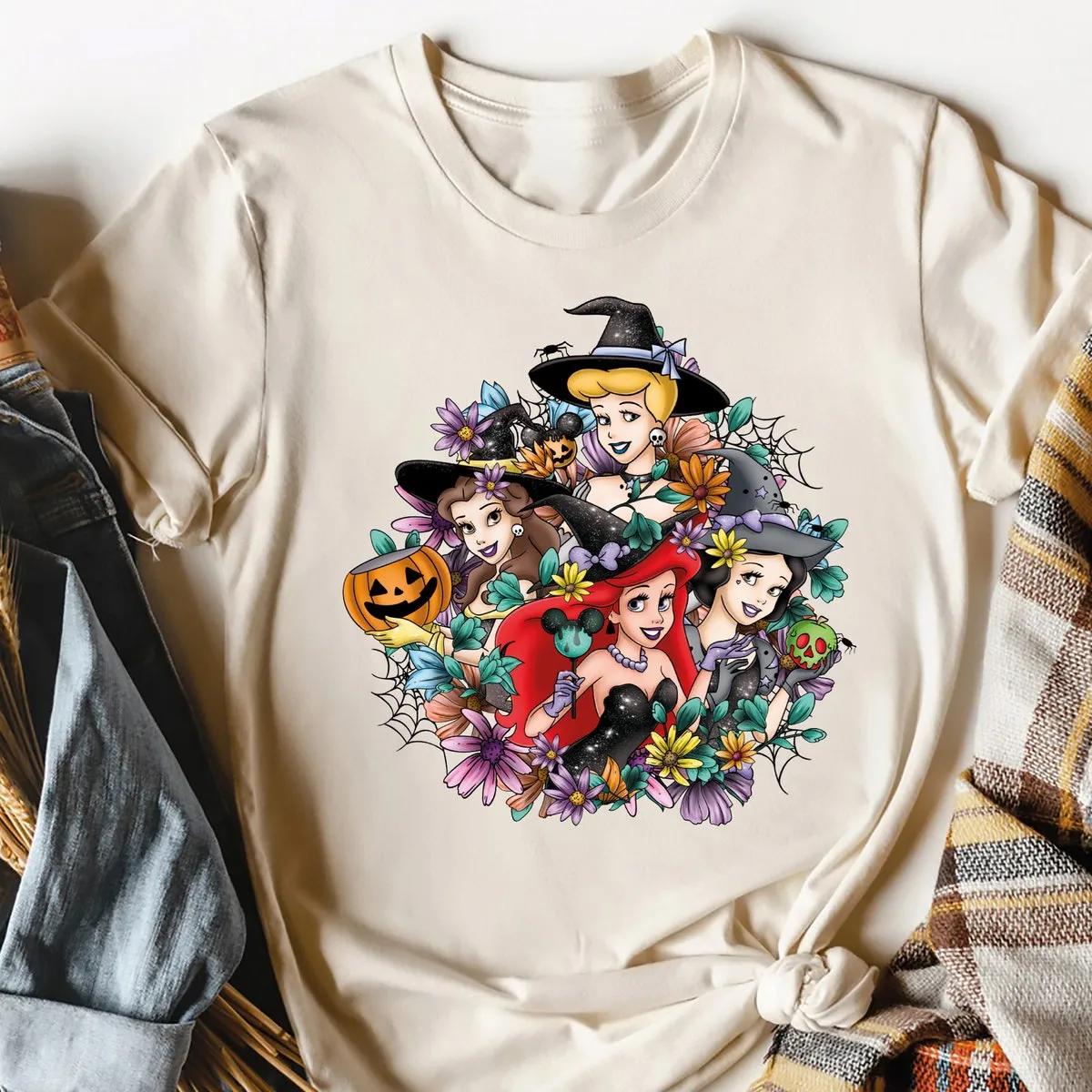 Disney Princess Witch Halloween Shirt Princess Flowers Pumpkin Tee 3 1