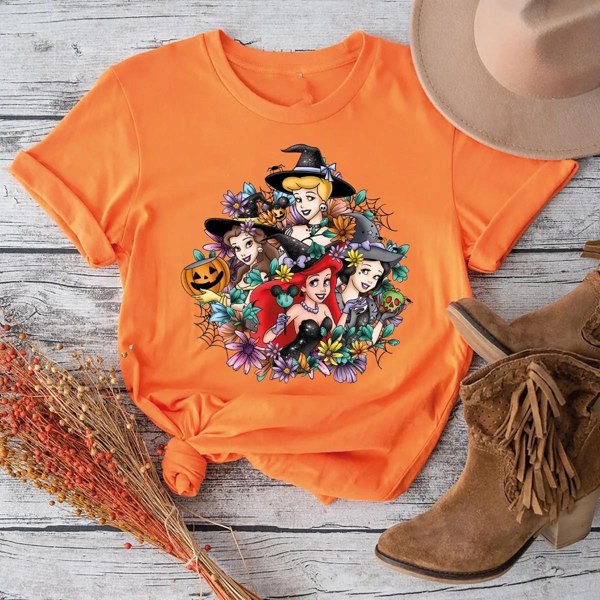 Disney Princess Witch Halloween Shirt Princess Flowers Pumpkin Tee 4 1