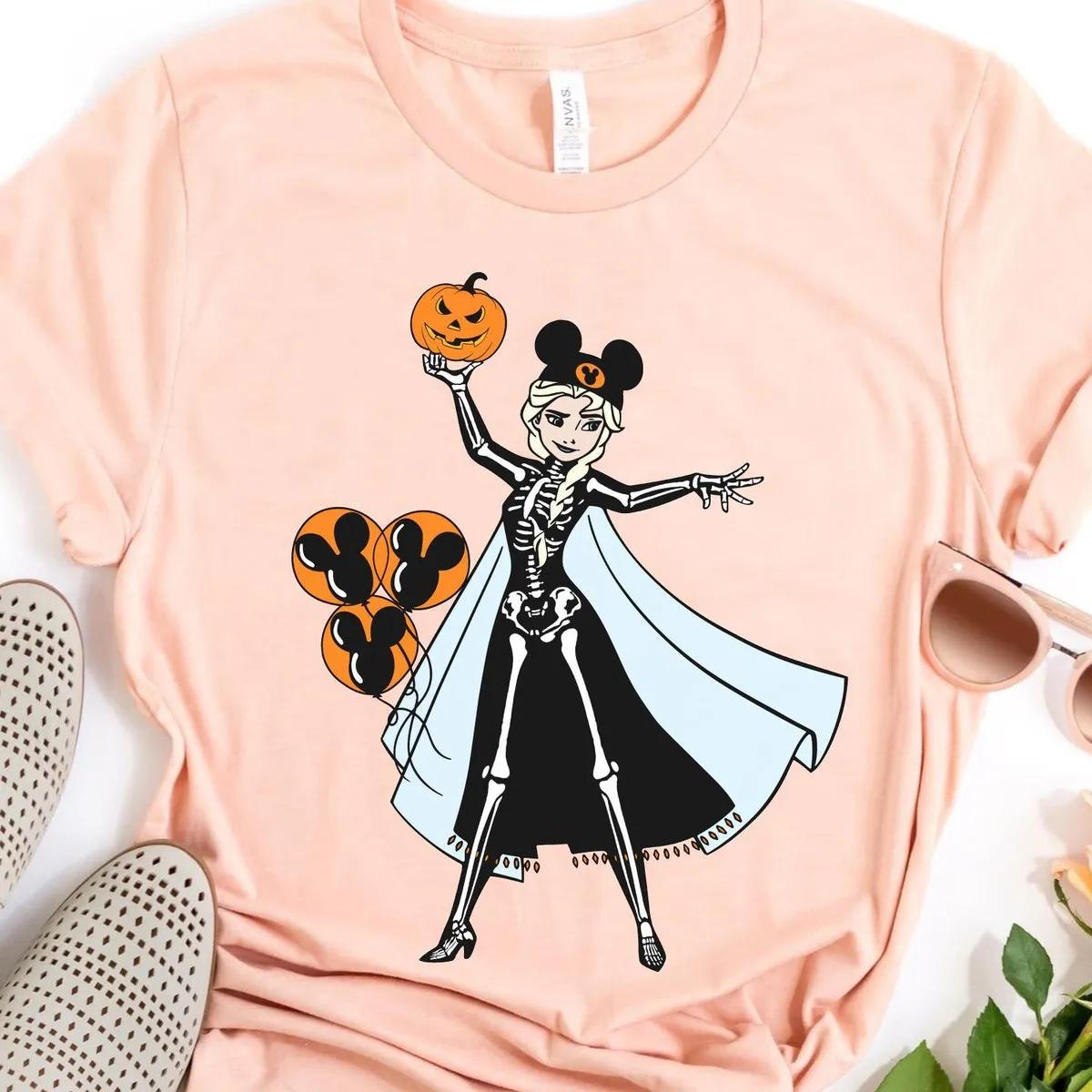 Elsa Princess Skeleton Costume with Halloween Balloon Pumpkin Shirt 5