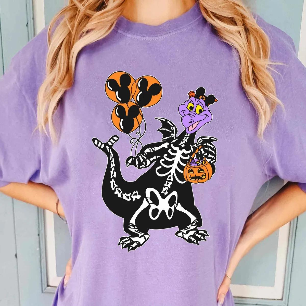 Figment Dragon Skeleton Costume with Halloween Balloon Pumpkin Shirt 5