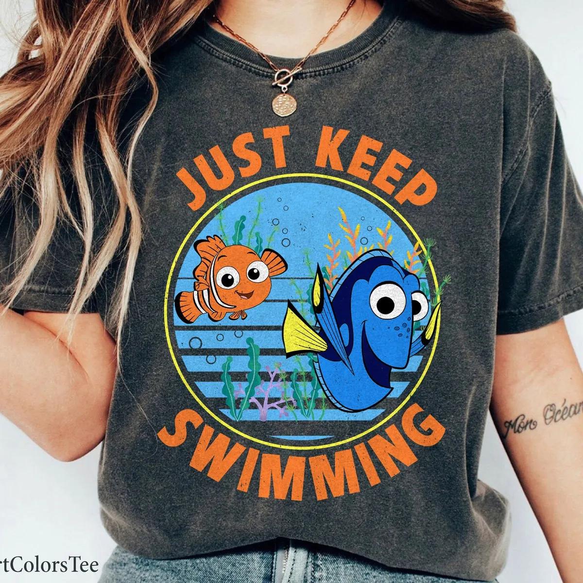 Finding Dory Just Keep Swimming With Nemo Vintage Retro Shirt 1