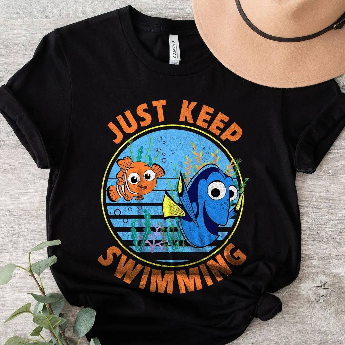 Finding Dory Just Keep Swimming With Nemo Vintage Retro Shirt 3