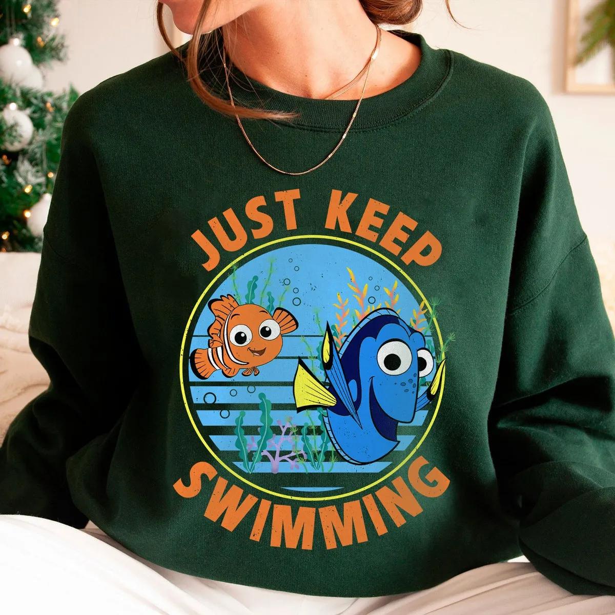 Finding Dory Just Keep Swimming With Nemo Vintage Retro Shirt 4