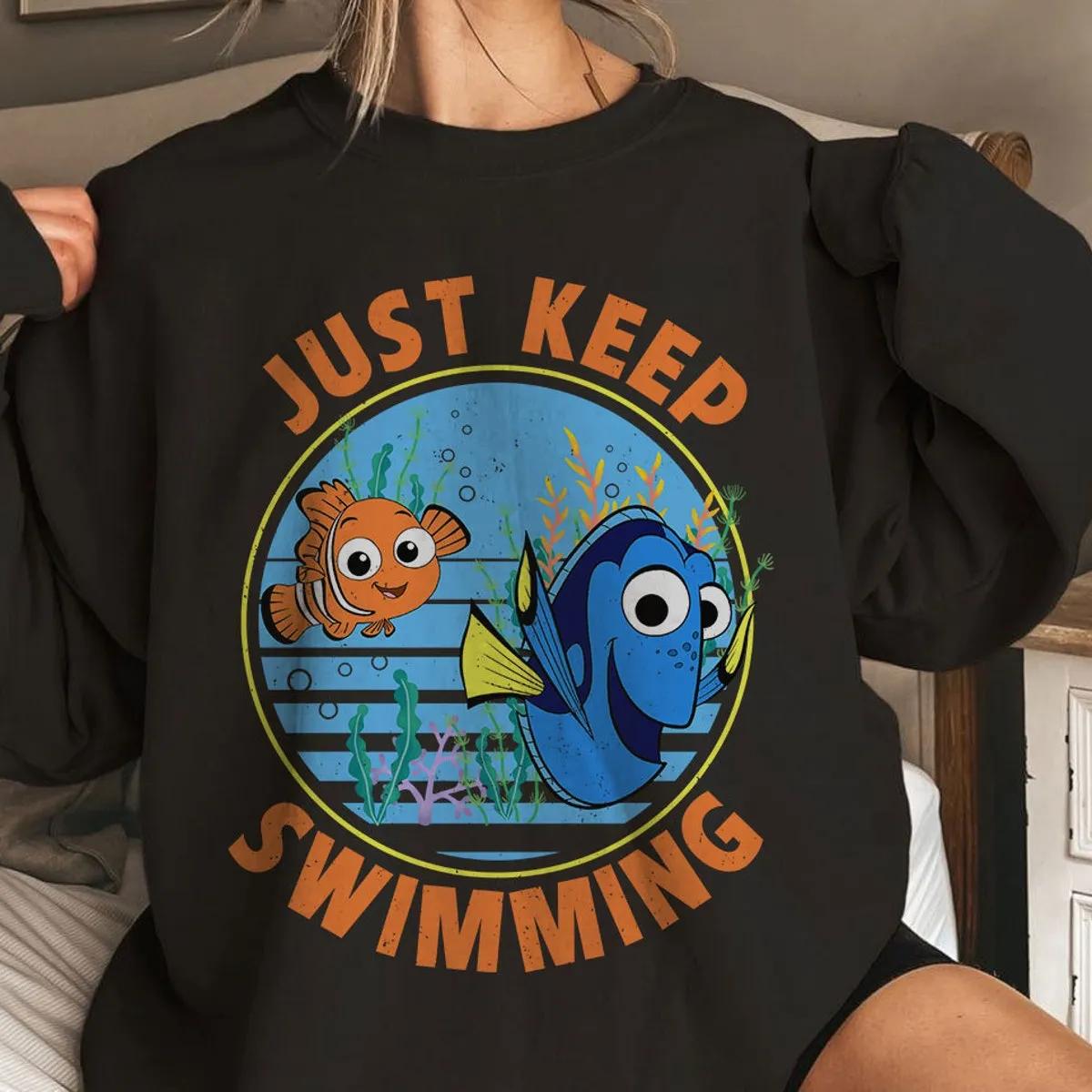 Finding Dory Just Keep Swimming With Nemo Vintage Retro Shirt 5