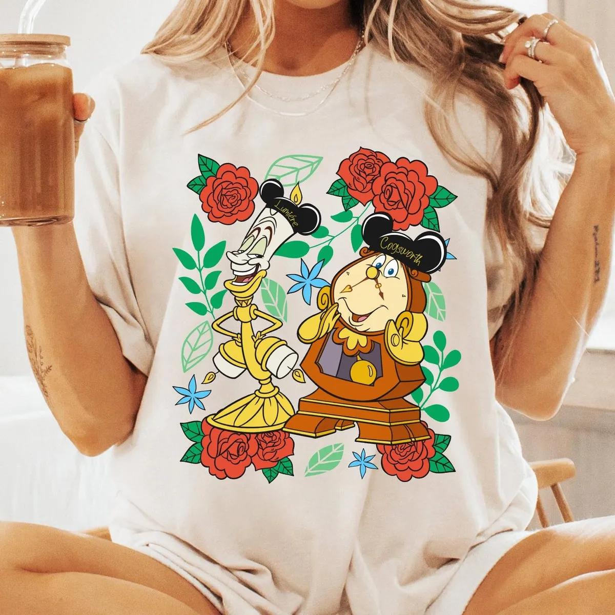 Floral Lumiere And Cogsworth Beauty And The Beast Shirt 2