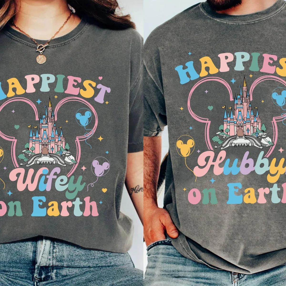 Groovy Happiest Hubby Wifey On Earth Couples Shirt 1