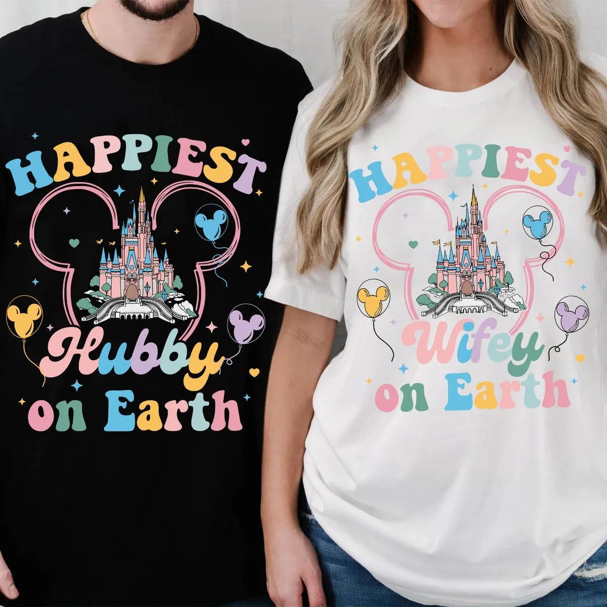 Groovy Happiest Hubby Wifey On Earth Couples Shirt 2