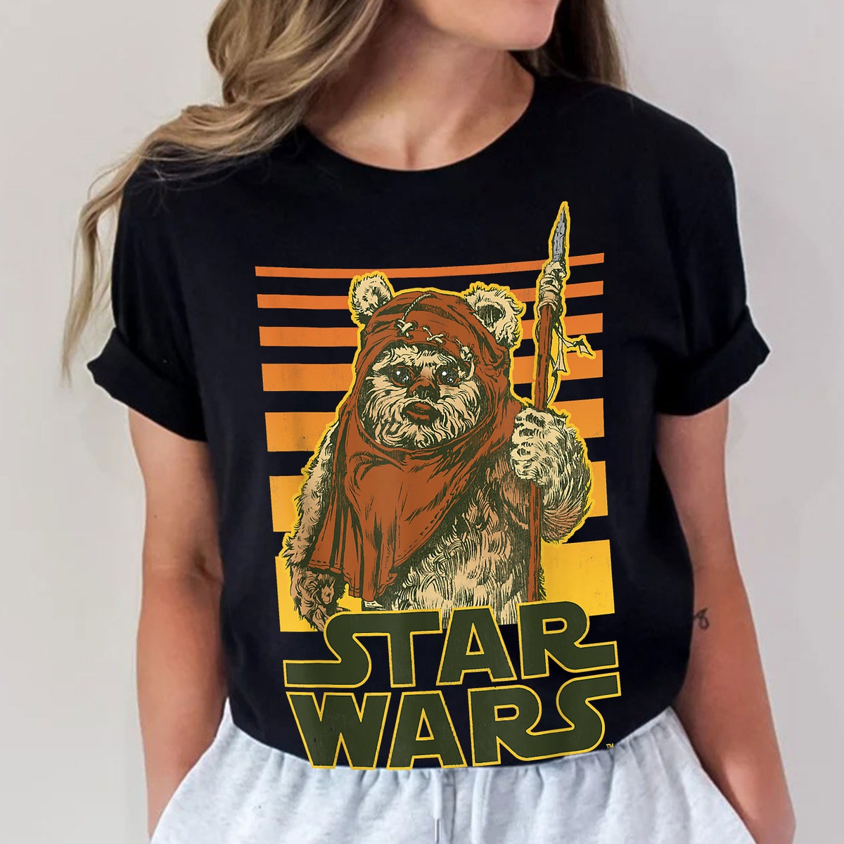 Halloween Star Wars Wicket Retro Ewok Sunset Halftone Shirt 1