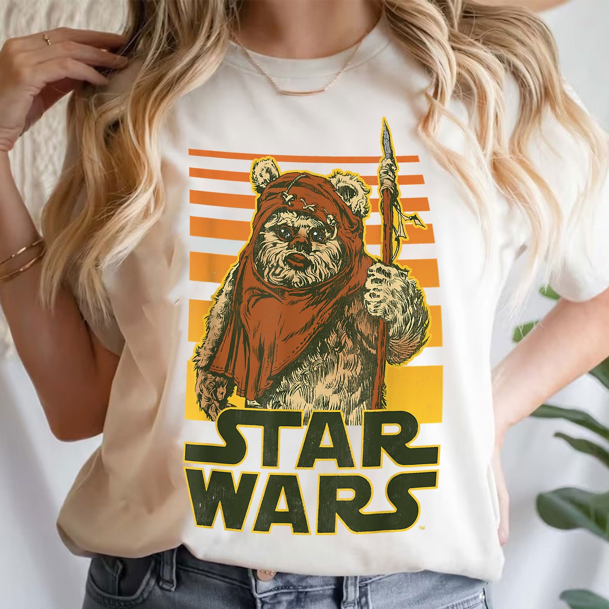 Halloween Star Wars Wicket Retro Ewok Sunset Halftone Shirt 2