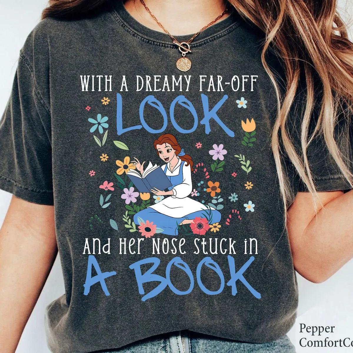 Her Nose Stuck In A Book Beauty And The Beast Belle Floral Shirt 1 1