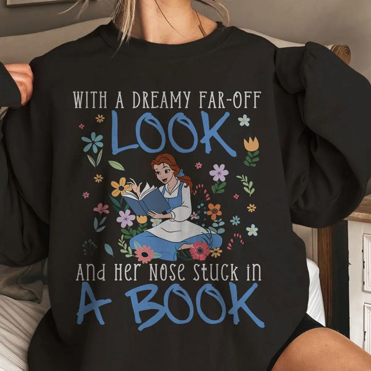 Her Nose Stuck In A Book Beauty And The Beast Belle Floral Shirt 3 1