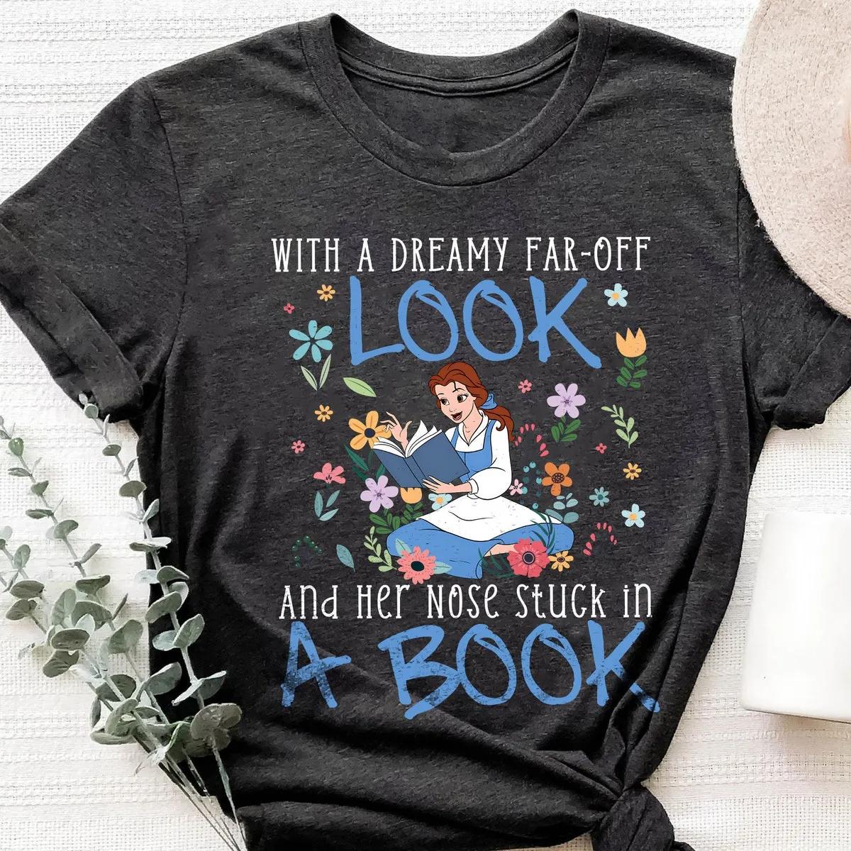 Her Nose Stuck In A Book Beauty And The Beast Belle Floral Shirt 4 1