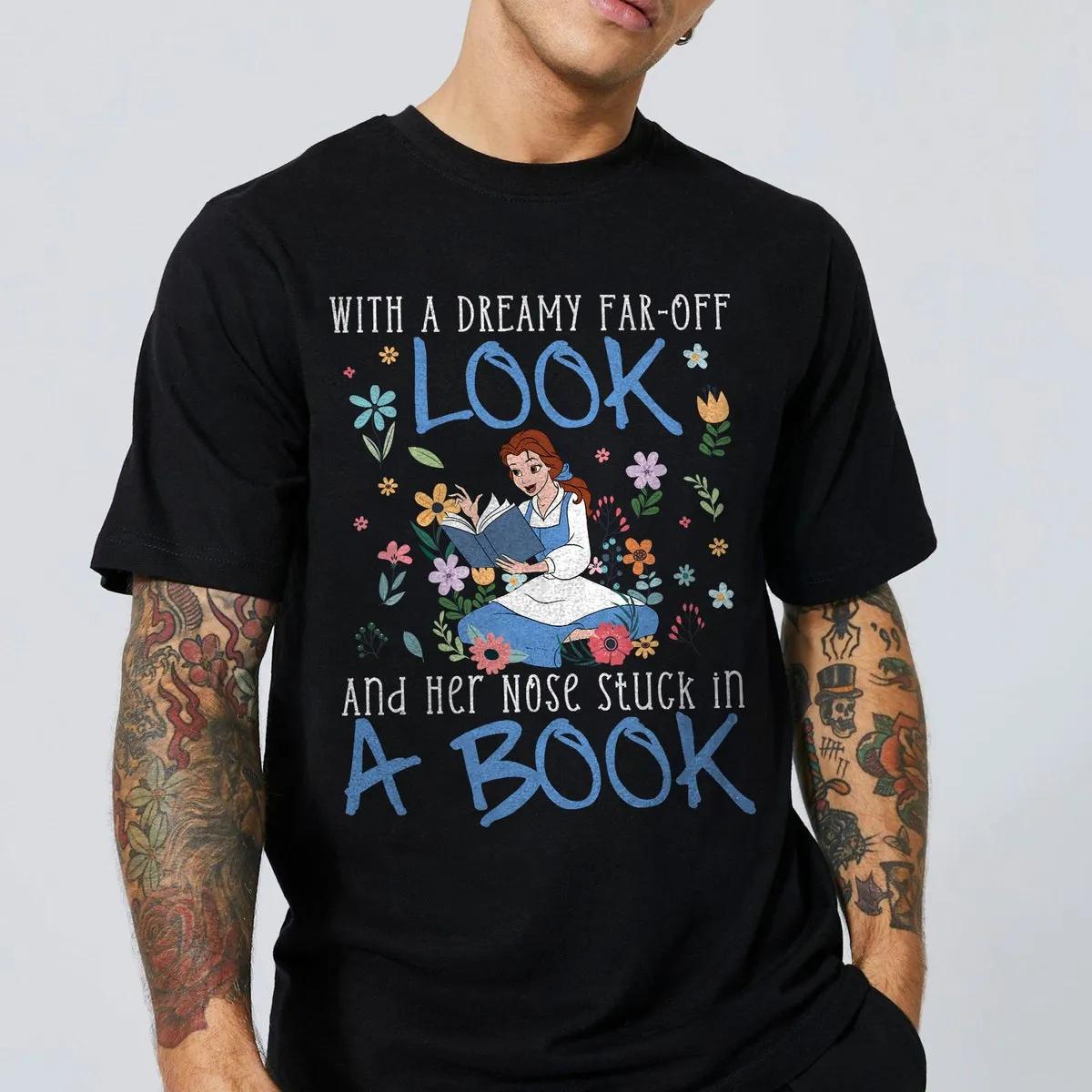 Her Nose Stuck In A Book Beauty And The Beast Belle Floral Shirt 5 1