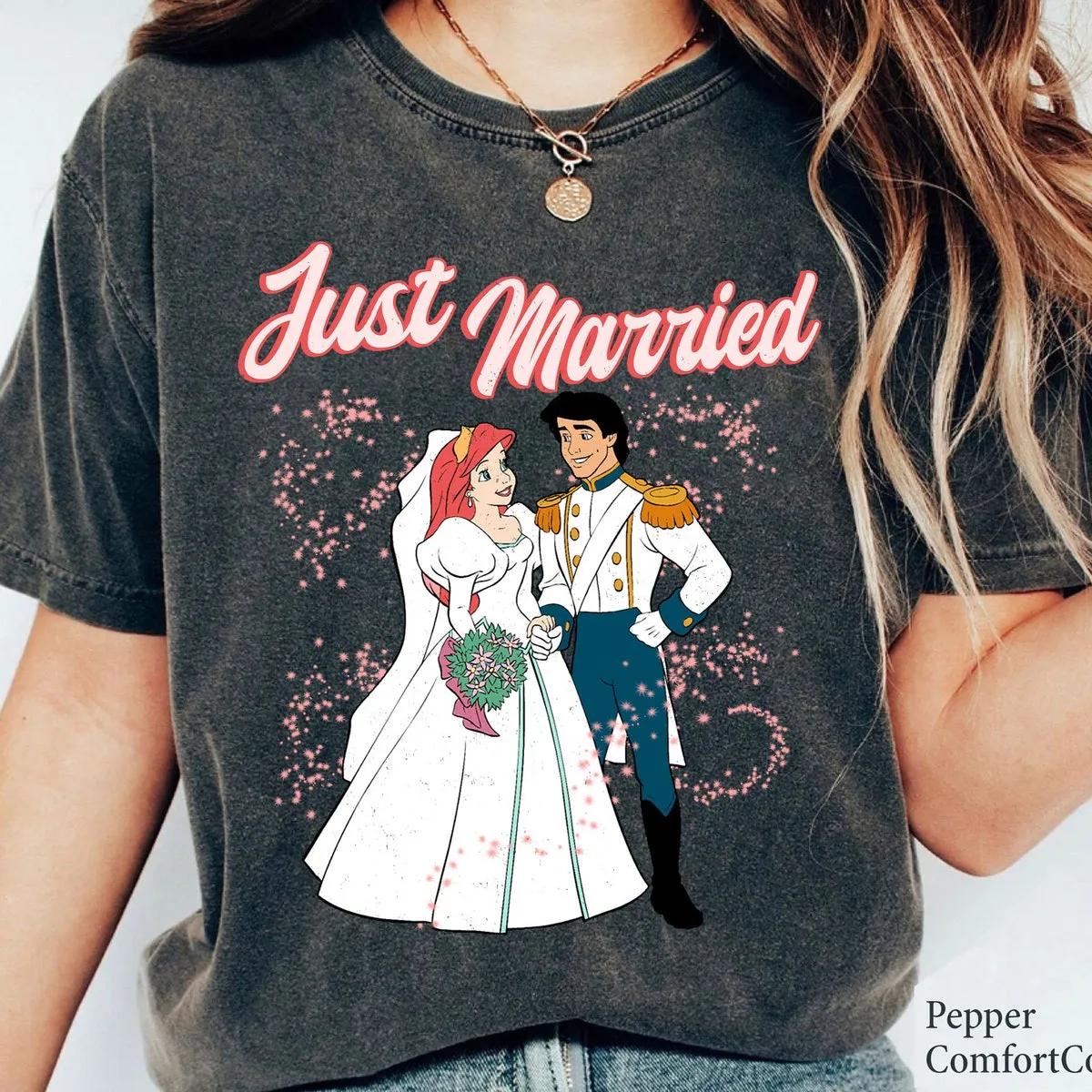 Just Married Princess Ariel and Prince Eric Wedding Party Shirt 1