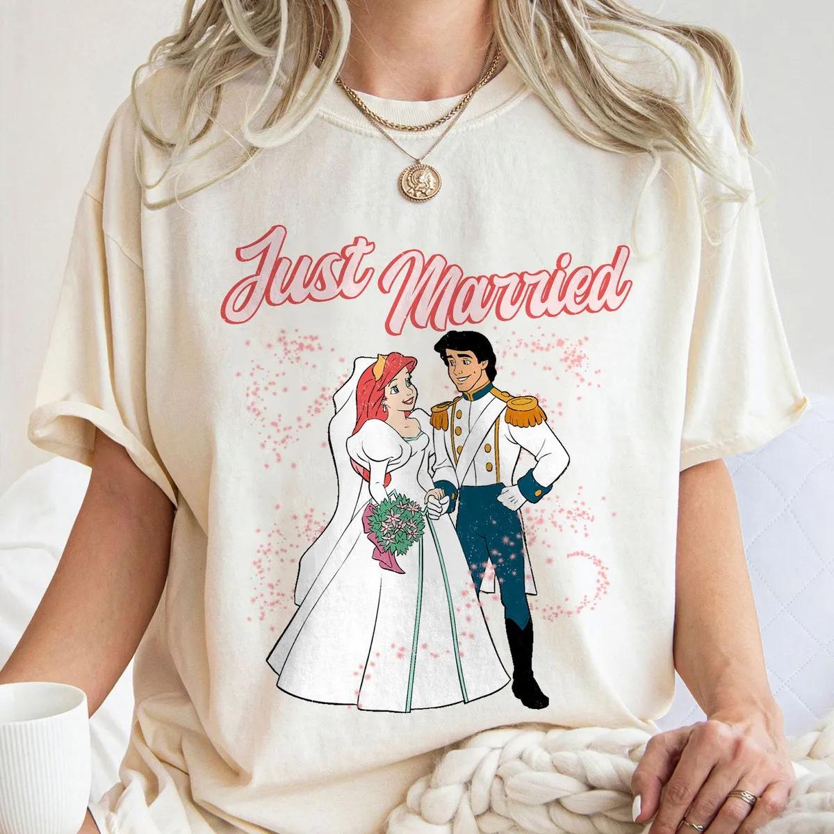 Just Married Princess Ariel and Prince Eric Wedding Party Shirt 2