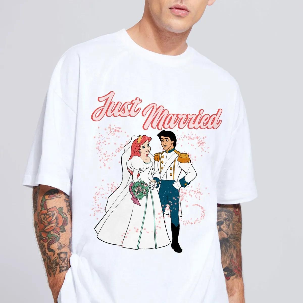 Just Married Princess Ariel and Prince Eric Wedding Party Shirt 5