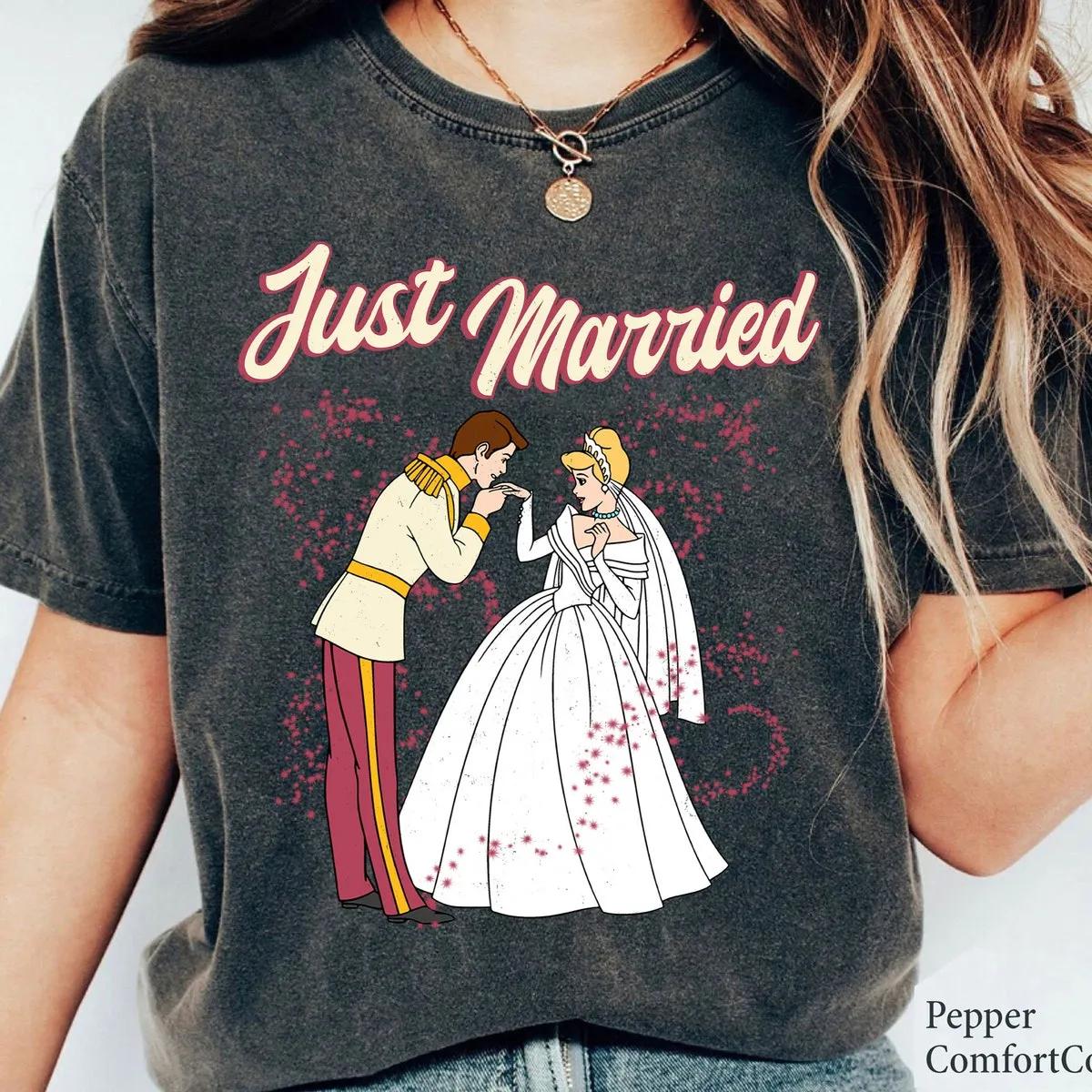 Just Married Princess Cinderella Prince Mike Douglas Wedding Party Shirt 1