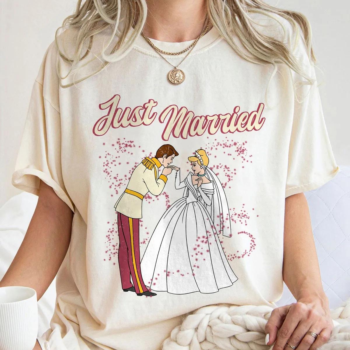 Just Married Princess Cinderella Prince Mike Douglas Wedding Party Shirt 2