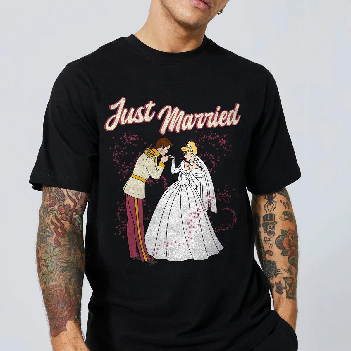 Just Married Princess Cinderella Prince Mike Douglas Wedding Party Shirt 3