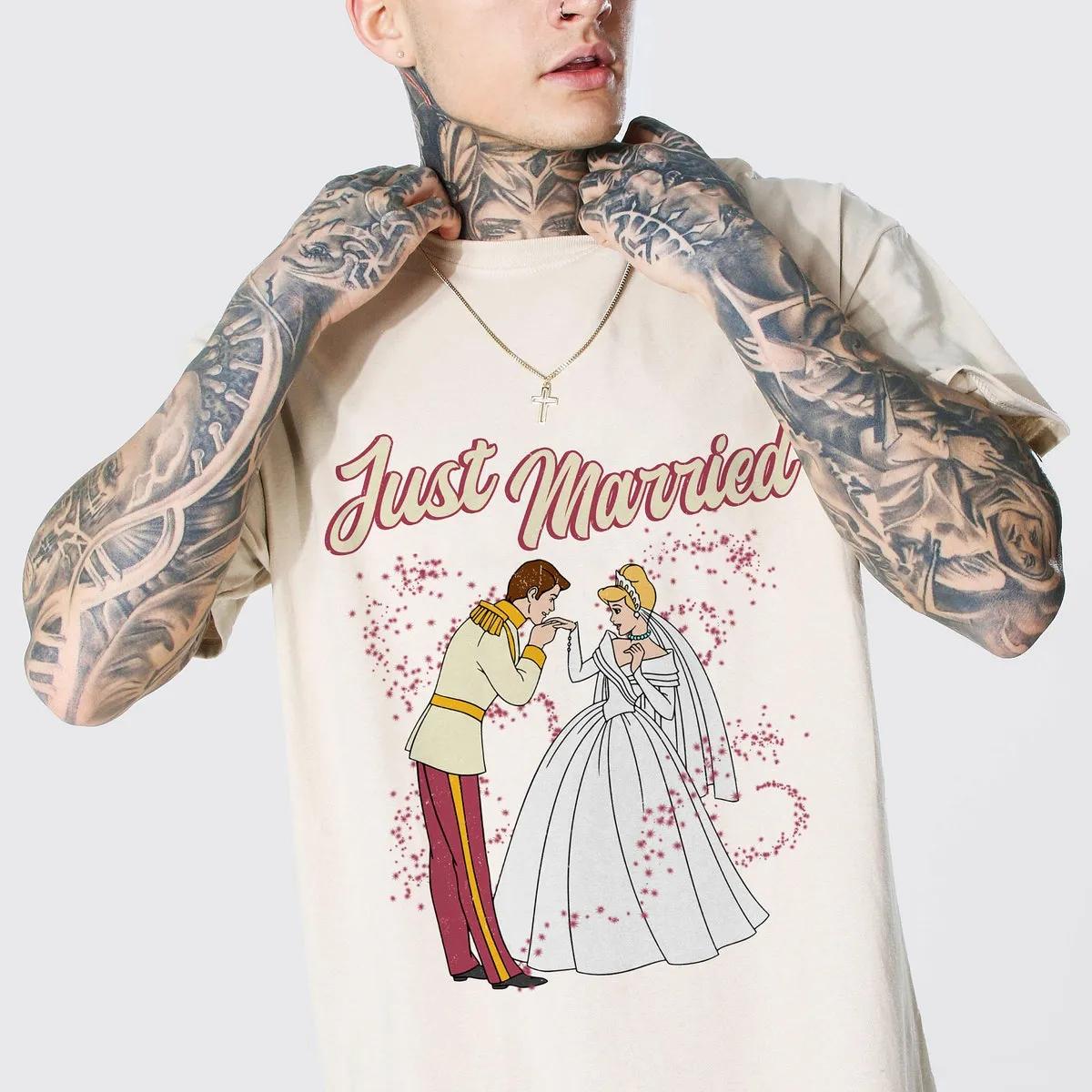 Just Married Princess Cinderella Prince Mike Douglas Wedding Party Shirt 4