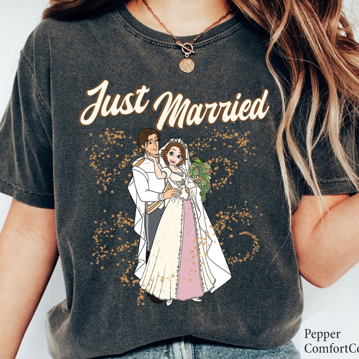 Just Married Princess Rapunzel And Flynn Rider Wedding Party Shirt 1 1