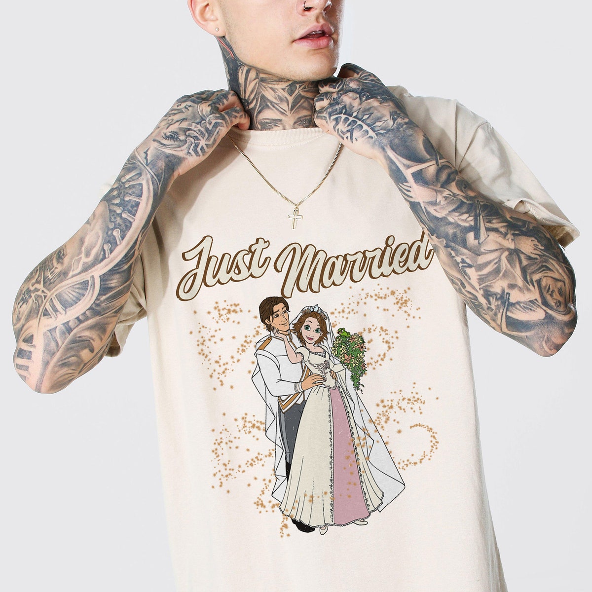 Just Married Princess Rapunzel And Flynn Rider Wedding Party Shirt 2 1