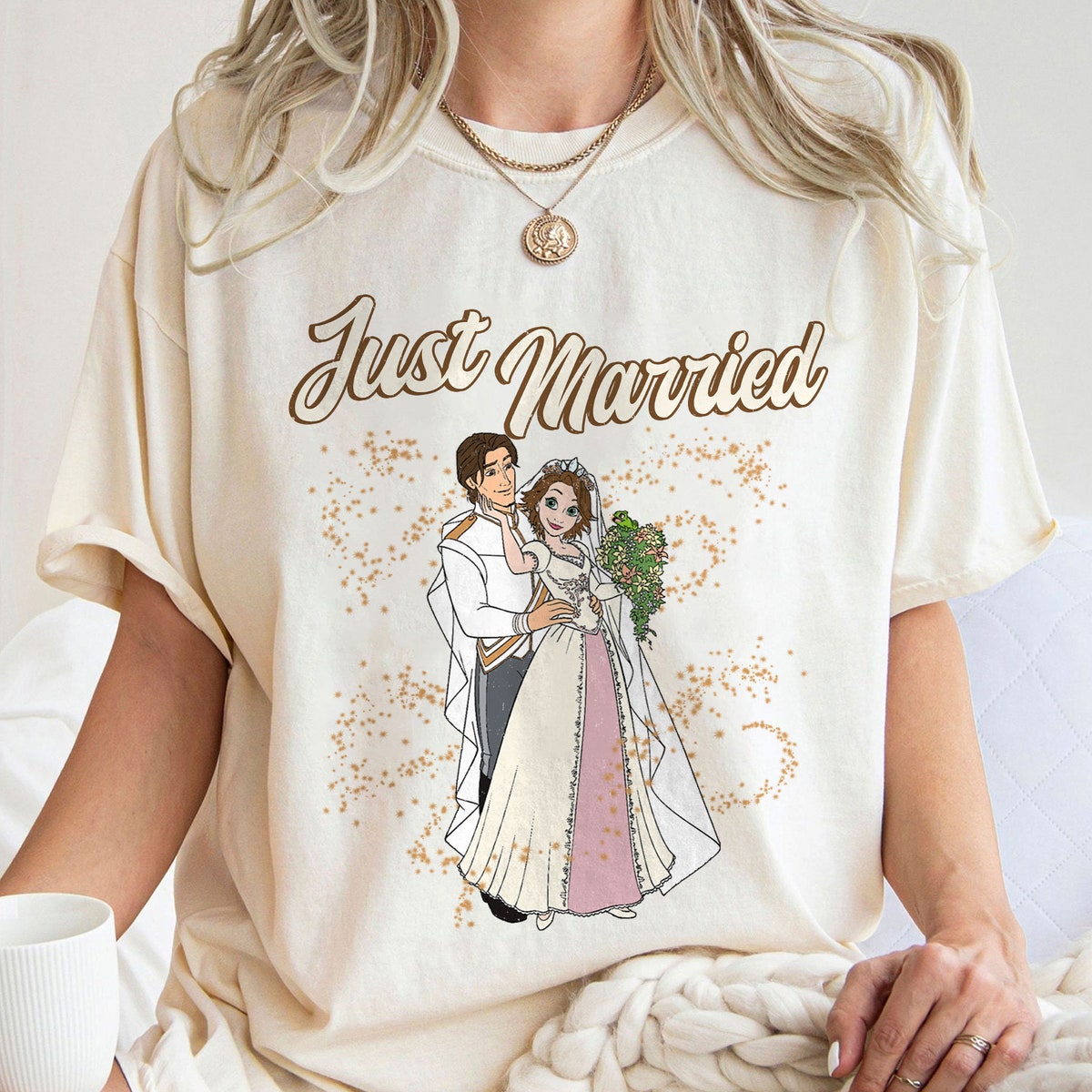 Just Married Princess Rapunzel And Flynn Rider Wedding Party Shirt 4 1