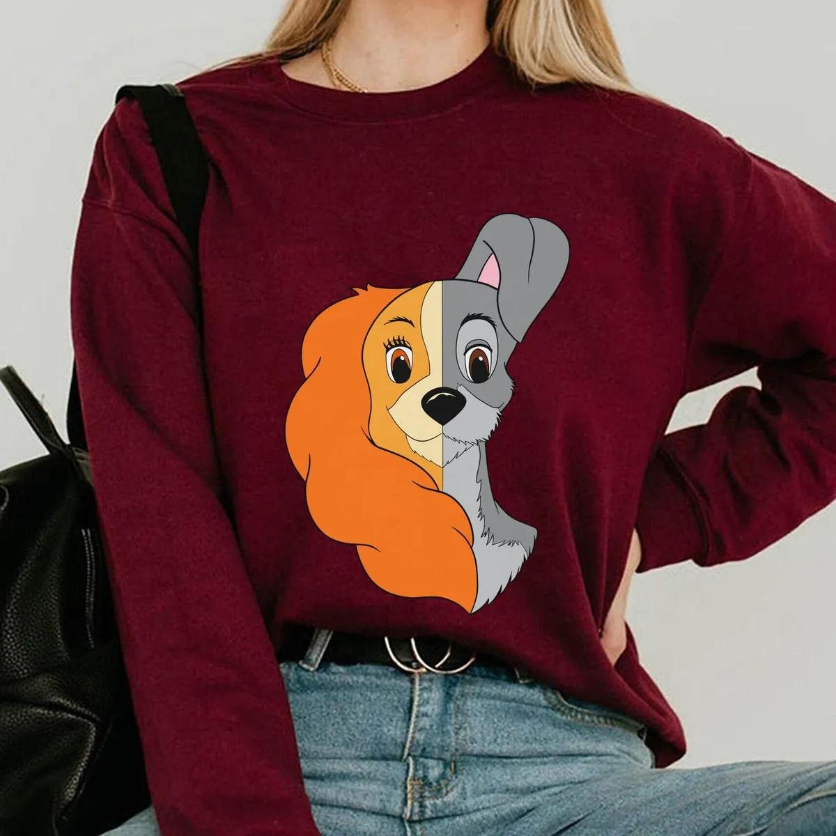 Lady And The Tramp Dog Couple Half Face Shirt 2