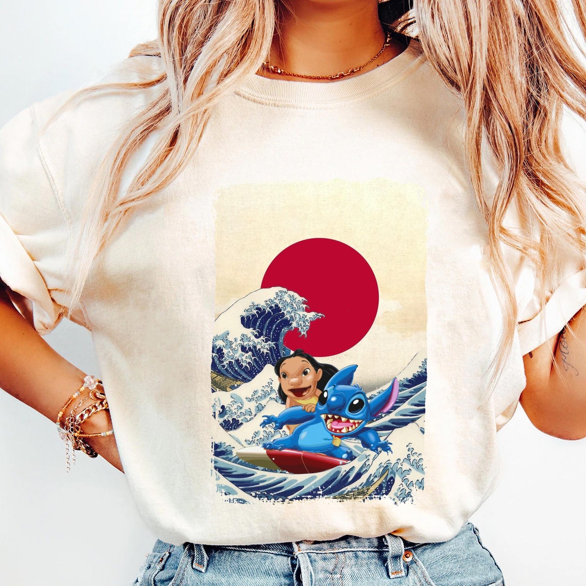 Lilo and Stitch Hokusai Great Wave Off Kanagawa Disney Shirt 1