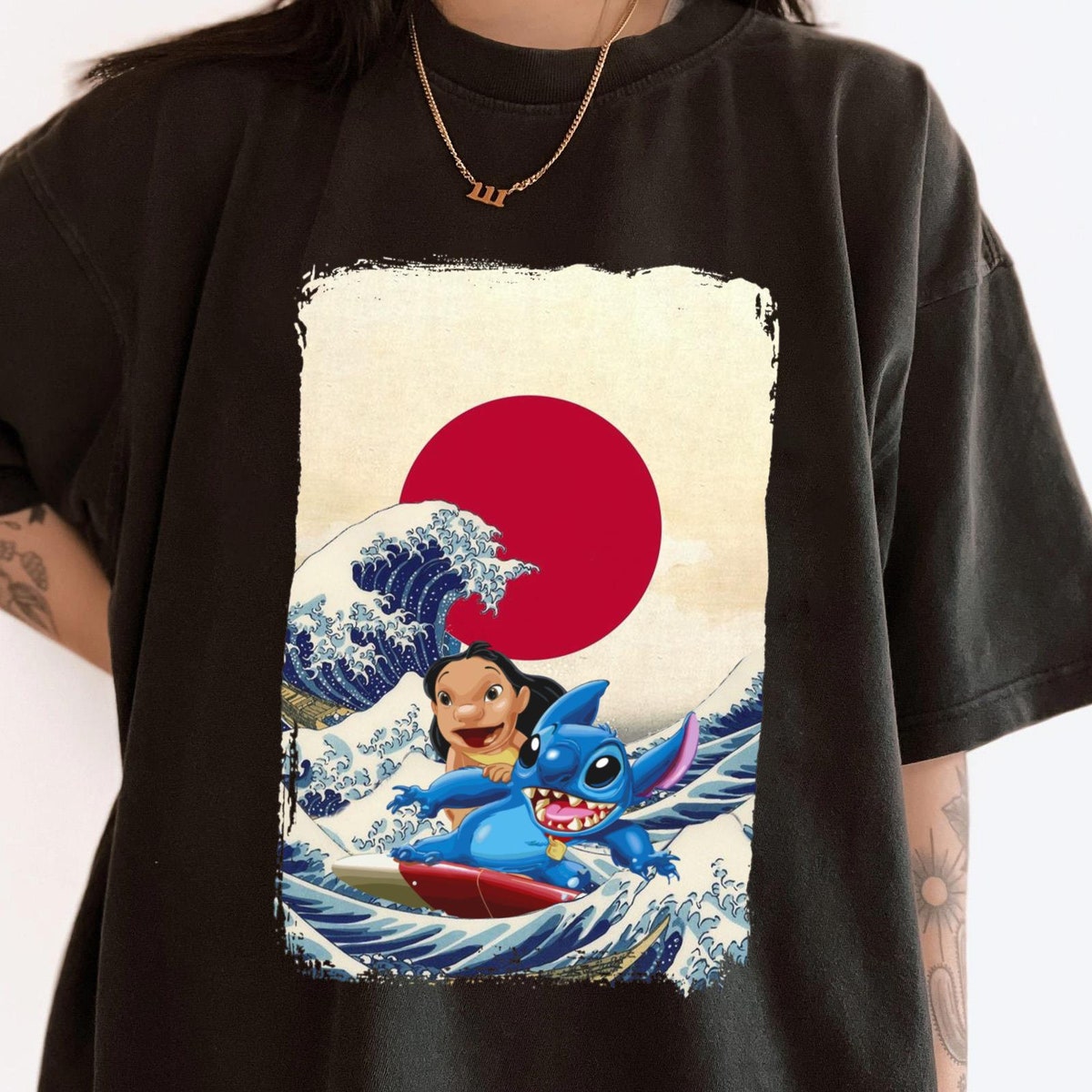 Lilo and Stitch Hokusai Great Wave Off Kanagawa Disney Shirt 4