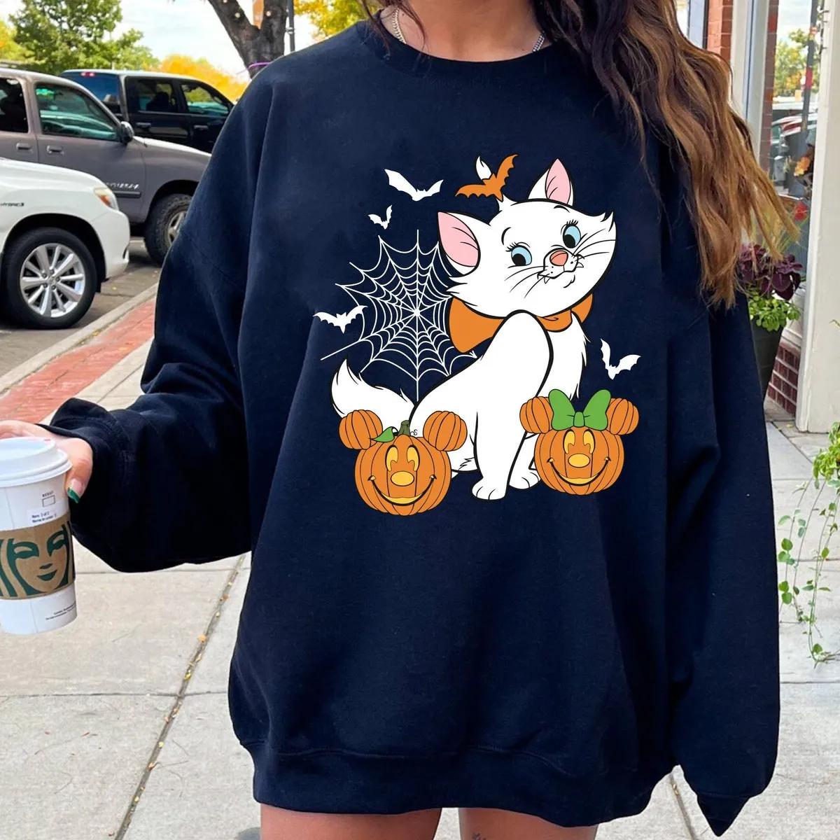 Marie Cat with Mickey Minnie Pumpkin Halloween Shirt 3