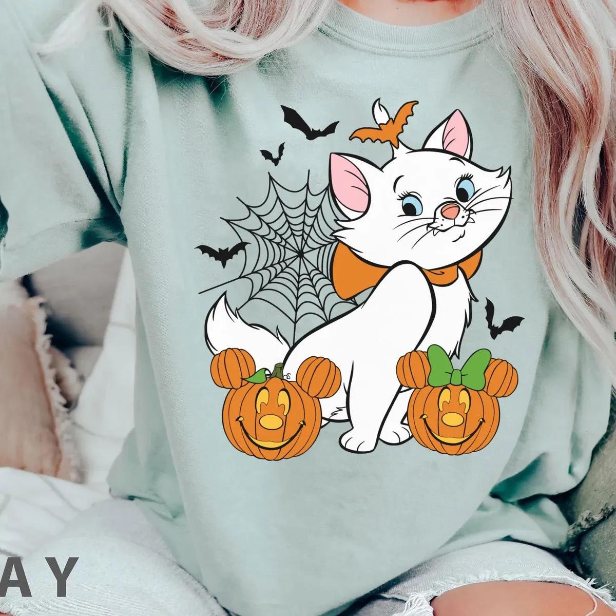 Marie Cat with Mickey Minnie Pumpkin Halloween Shirt 4