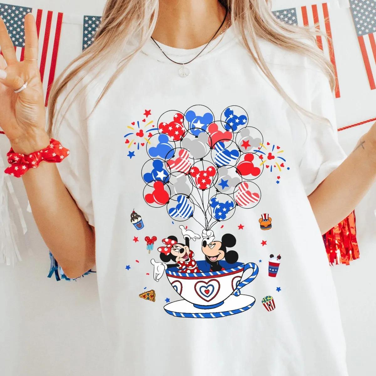 Mickey Minnie Mouse Patriotic Balloon Tea Cup Shirt 1