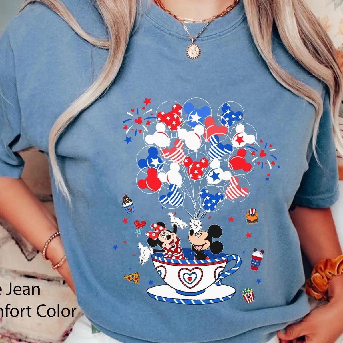 Mickey Minnie Mouse Patriotic Balloon Tea Cup Shirt 3