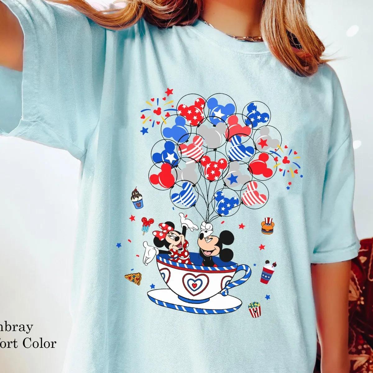 Mickey Minnie Mouse Patriotic Balloon Tea Cup Shirt 4