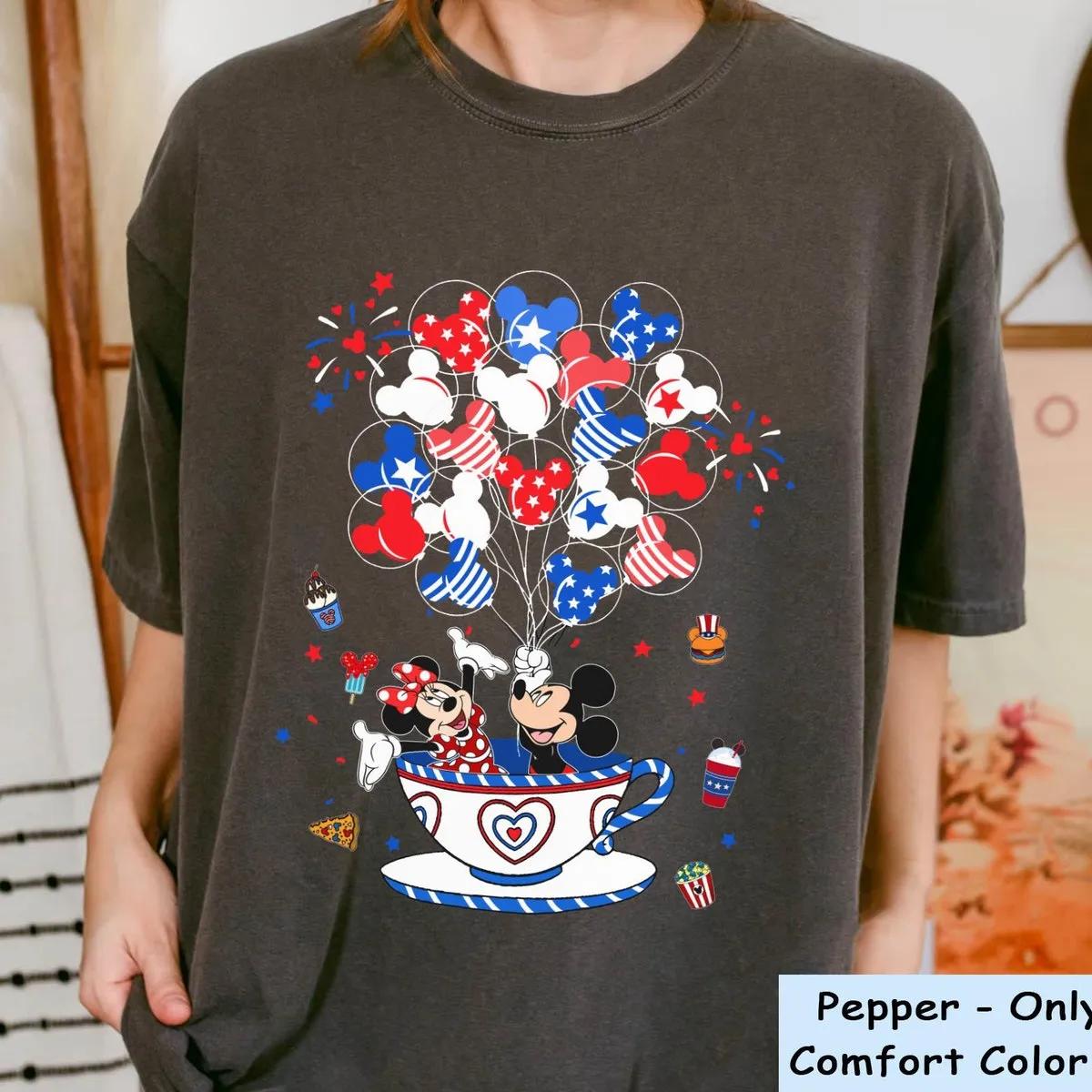 Mickey Minnie Mouse Patriotic Balloon Tea Cup Shirt 5