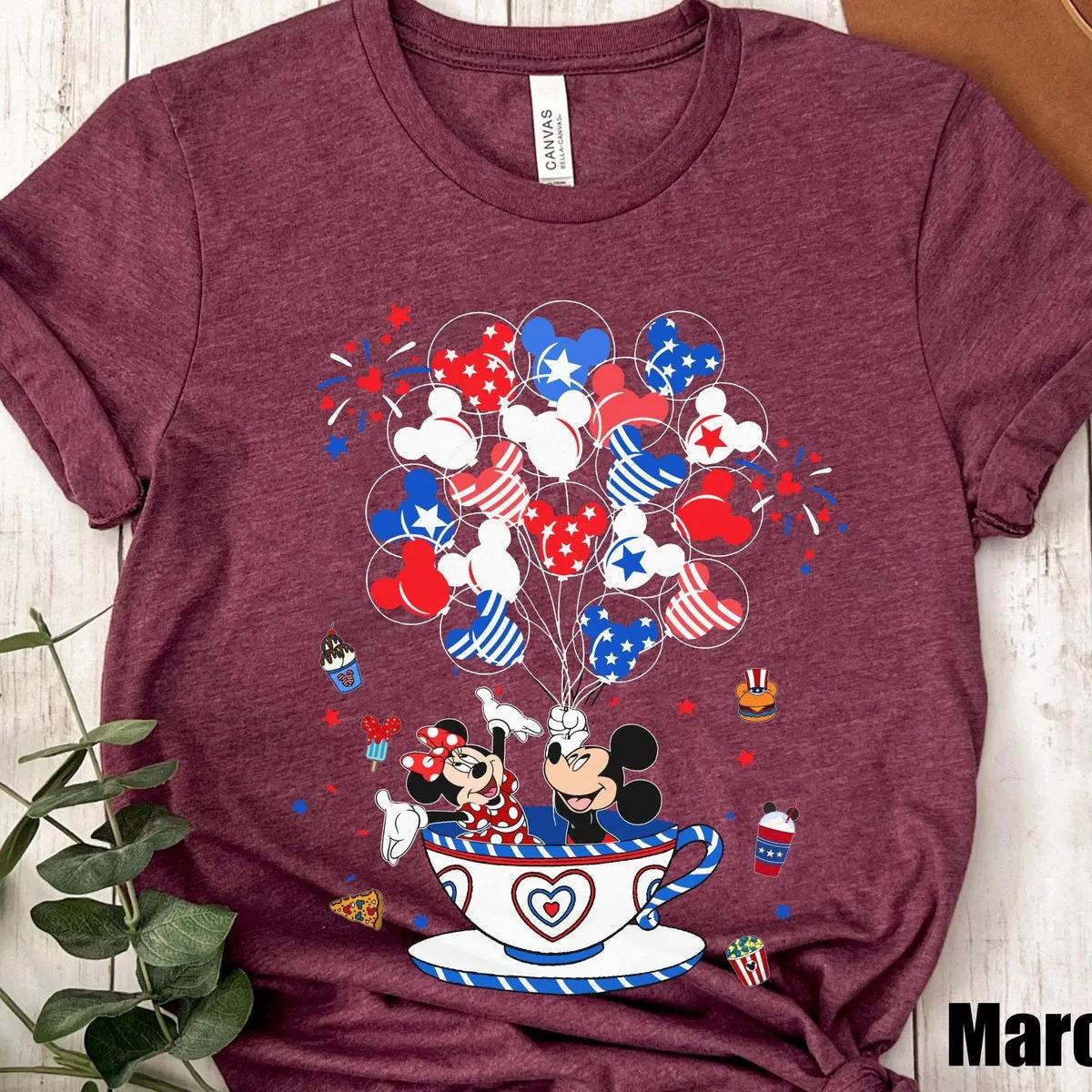 Mickey Minnie Mouse Patriotic Balloon Tea Cup Shirt 6