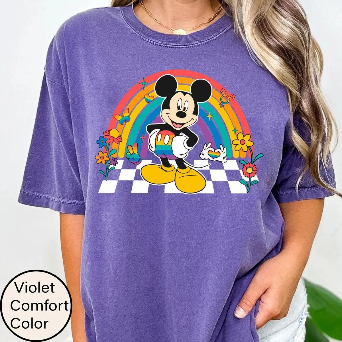 Mickey Mouse Pride Month Checkered Shirt Disney LGBT Rainbow Tee 1