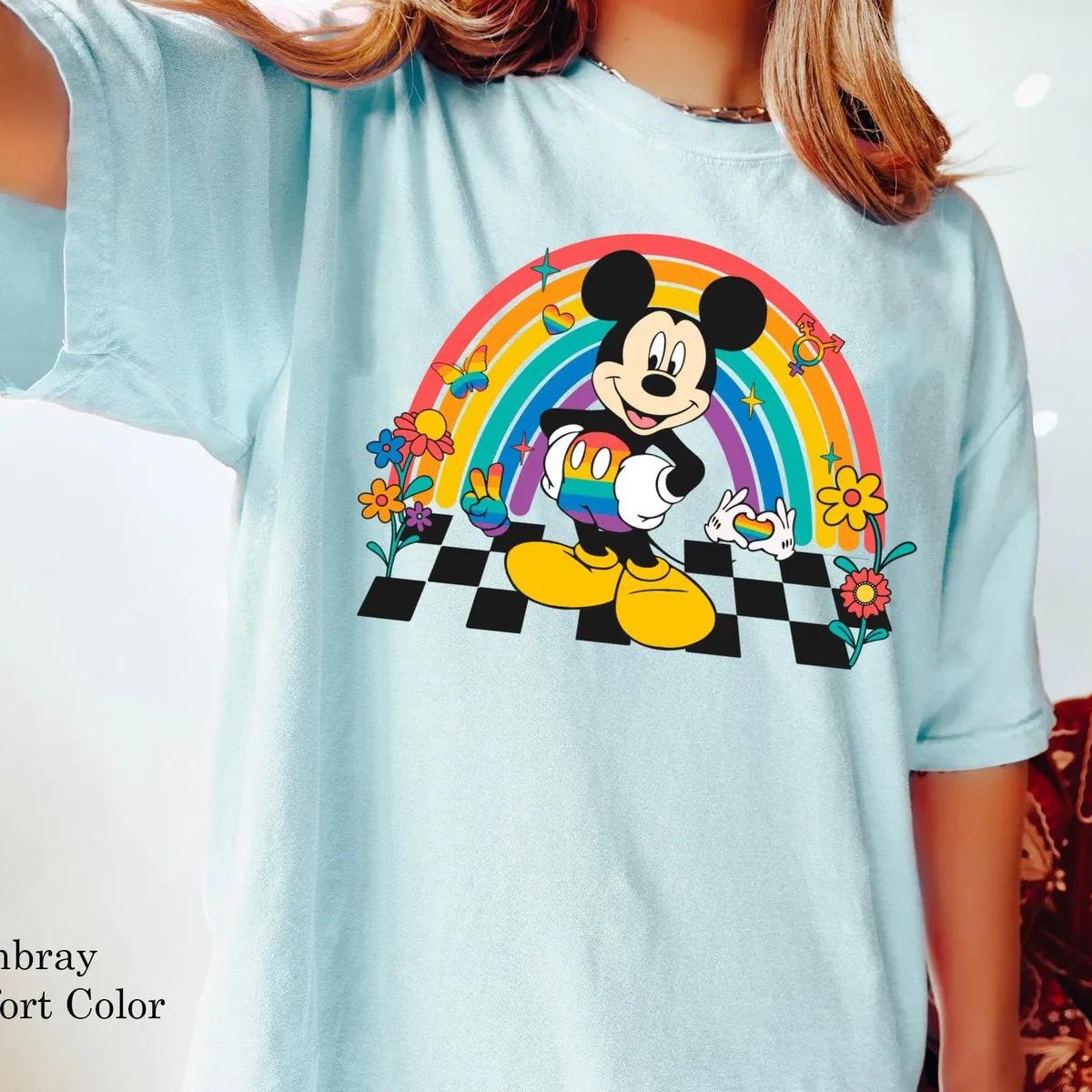 Mickey Mouse Pride Month Checkered Shirt Disney LGBT Rainbow Tee 2