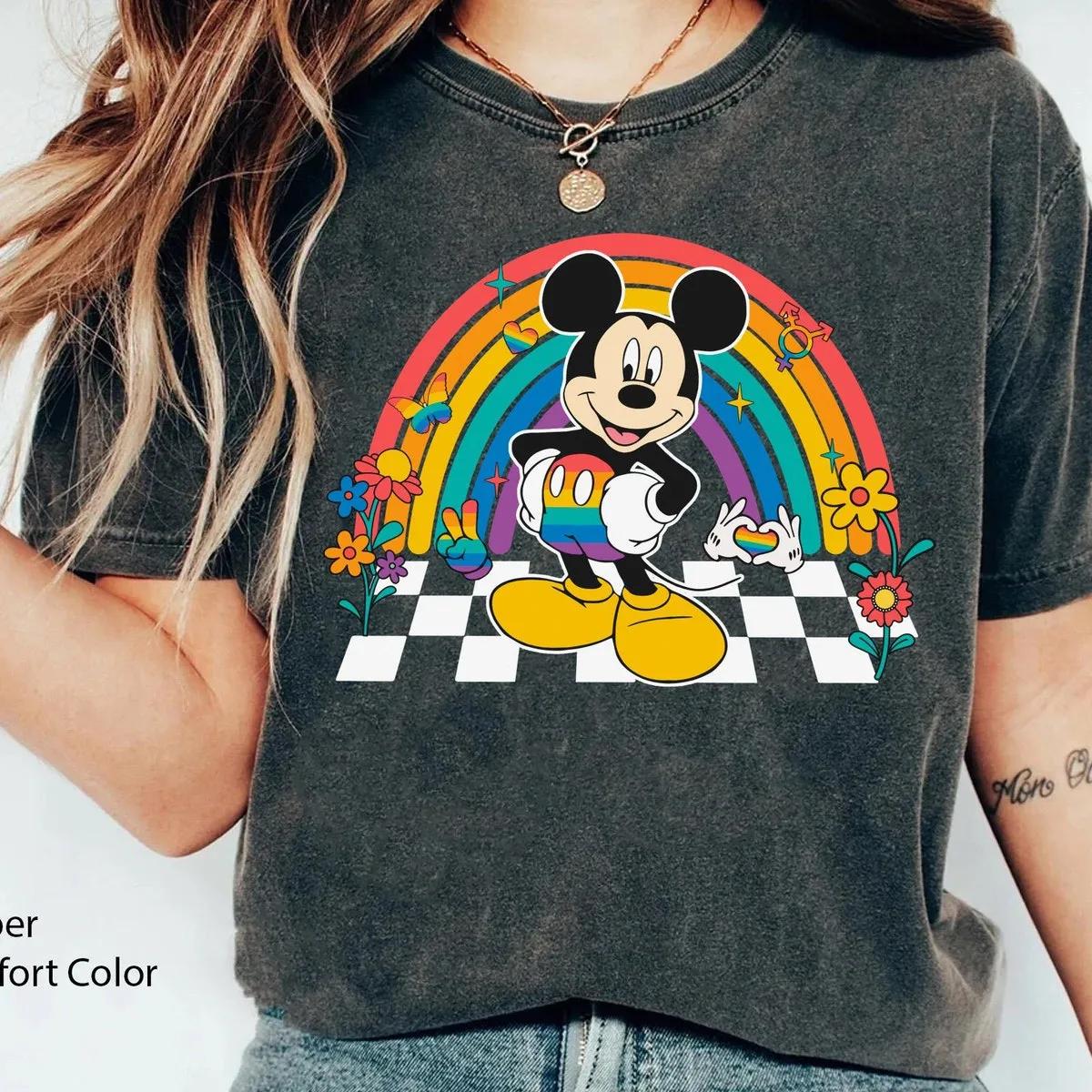 Mickey Mouse Pride Month Checkered Shirt Disney LGBT Rainbow Tee 3