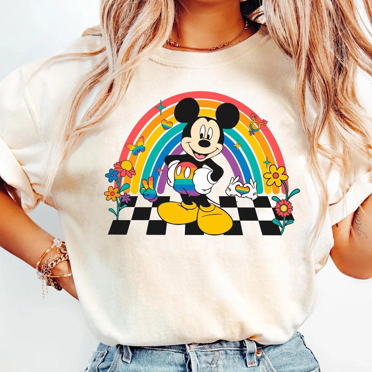 Mickey Mouse Pride Month Checkered Shirt Disney LGBT Rainbow Tee 4