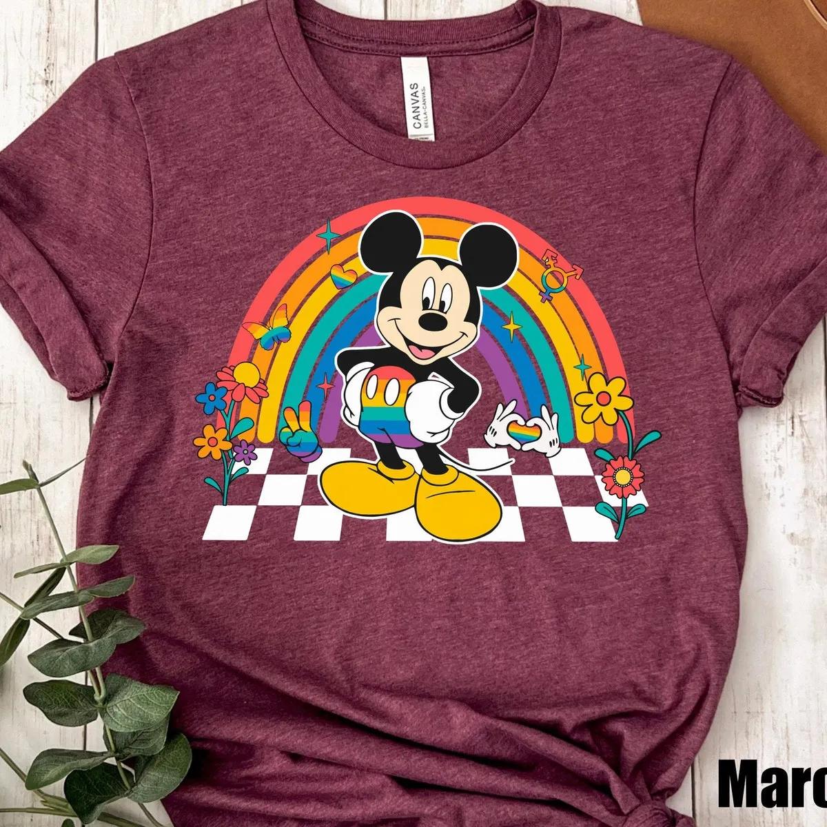 Mickey Mouse Pride Month Checkered Shirt Disney LGBT Rainbow Tee 5