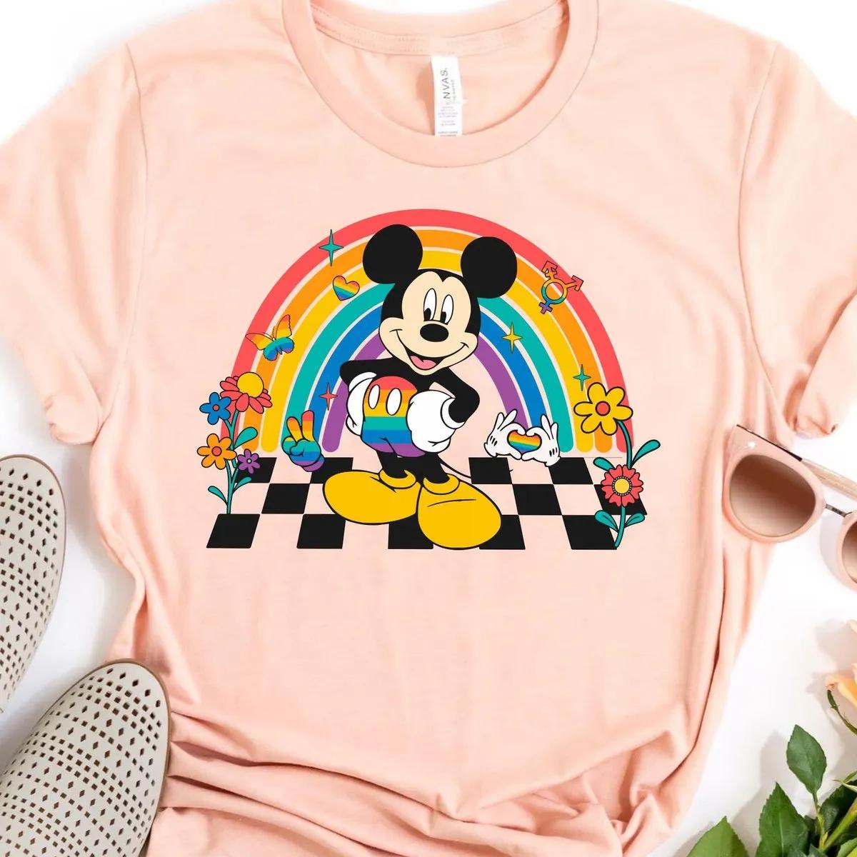 Mickey Mouse Pride Month Checkered Shirt Disney LGBT Rainbow Tee 6