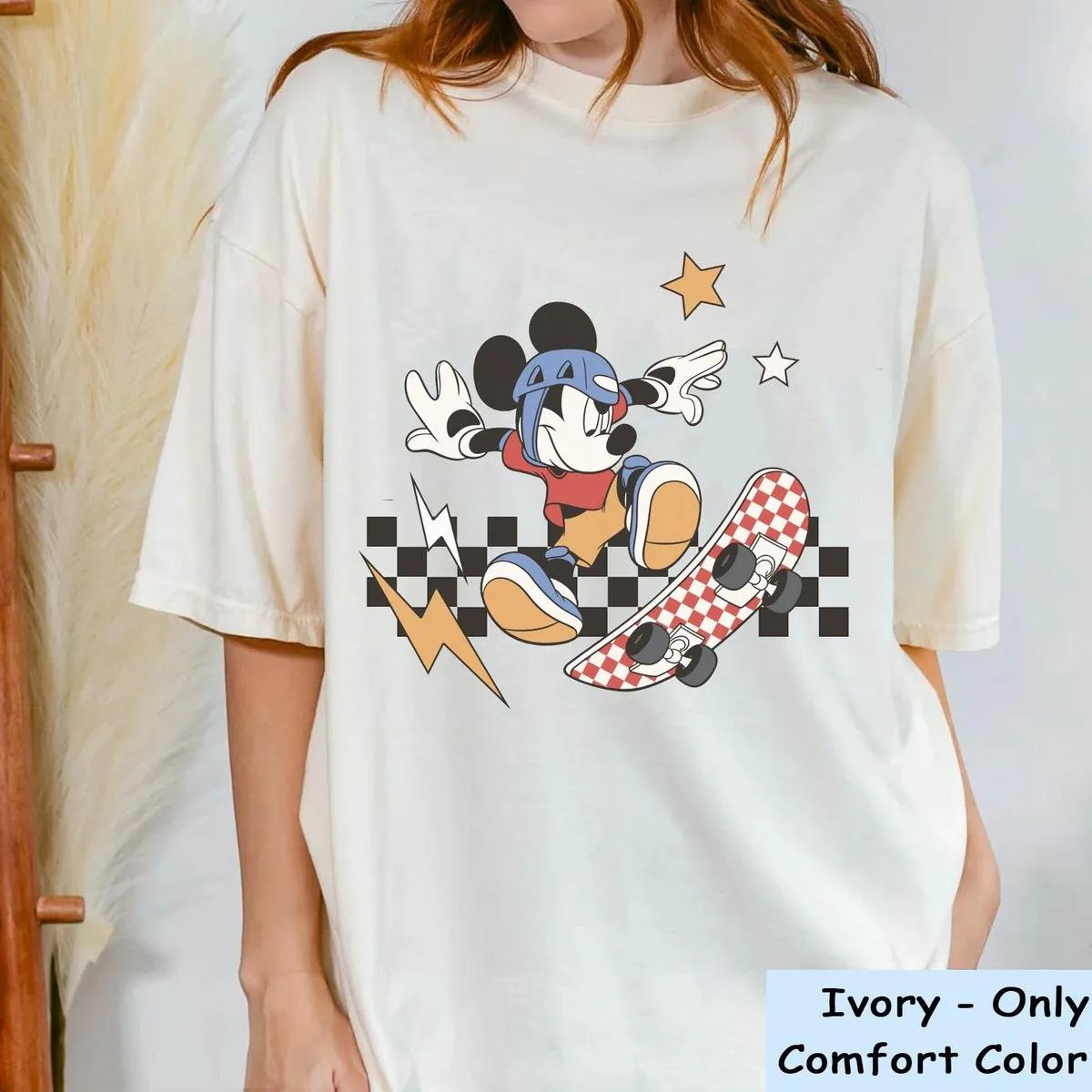 Mickey Mouse Skateboarding Checkered Shirt 1