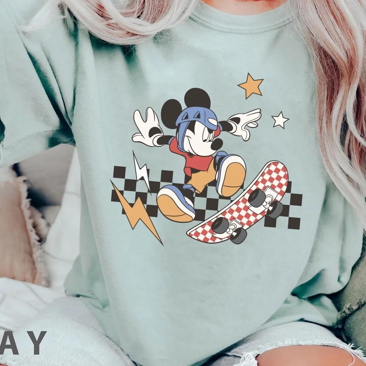 Mickey Mouse Skateboarding Checkered Shirt 3