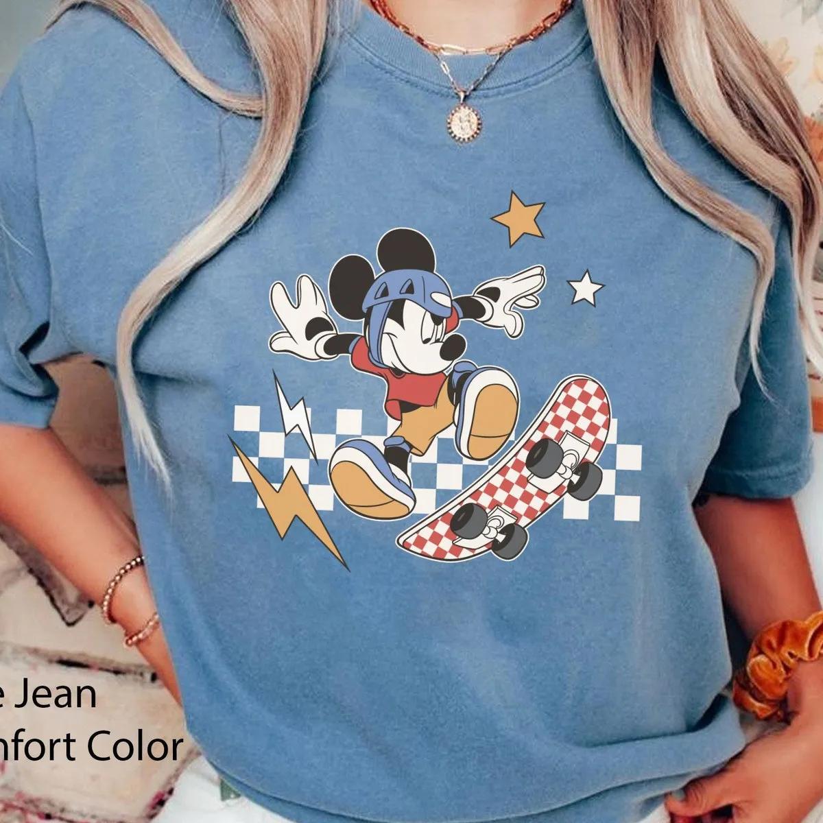 Mickey Mouse Skateboarding Checkered Shirt 4