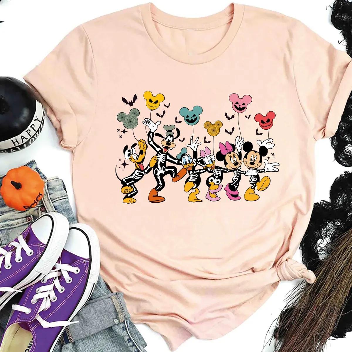 Mickey and Friends Skeleton Halloween Shirt Disney Pumpkin Tee 3 1