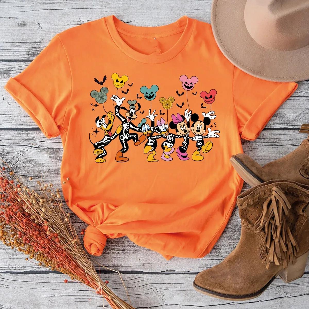 Mickey and Friends Skeleton Halloween Shirt Disney Pumpkin Tee 4 1