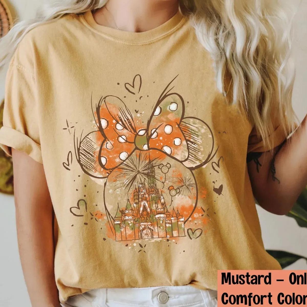 Minnie Mouse Head Disney Watercolor Castle Fall Season Shirt 3