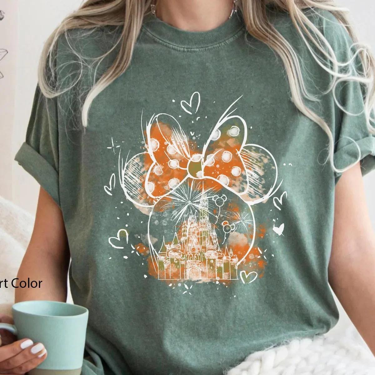 Minnie Mouse Head Disney Watercolor Castle Fall Season Shirt 4